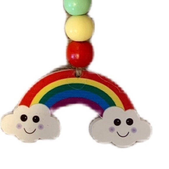 Rainbow Wood Bead Garland‎ With Tassel & Rainbow Cloud Attached - Picture 4 of 5